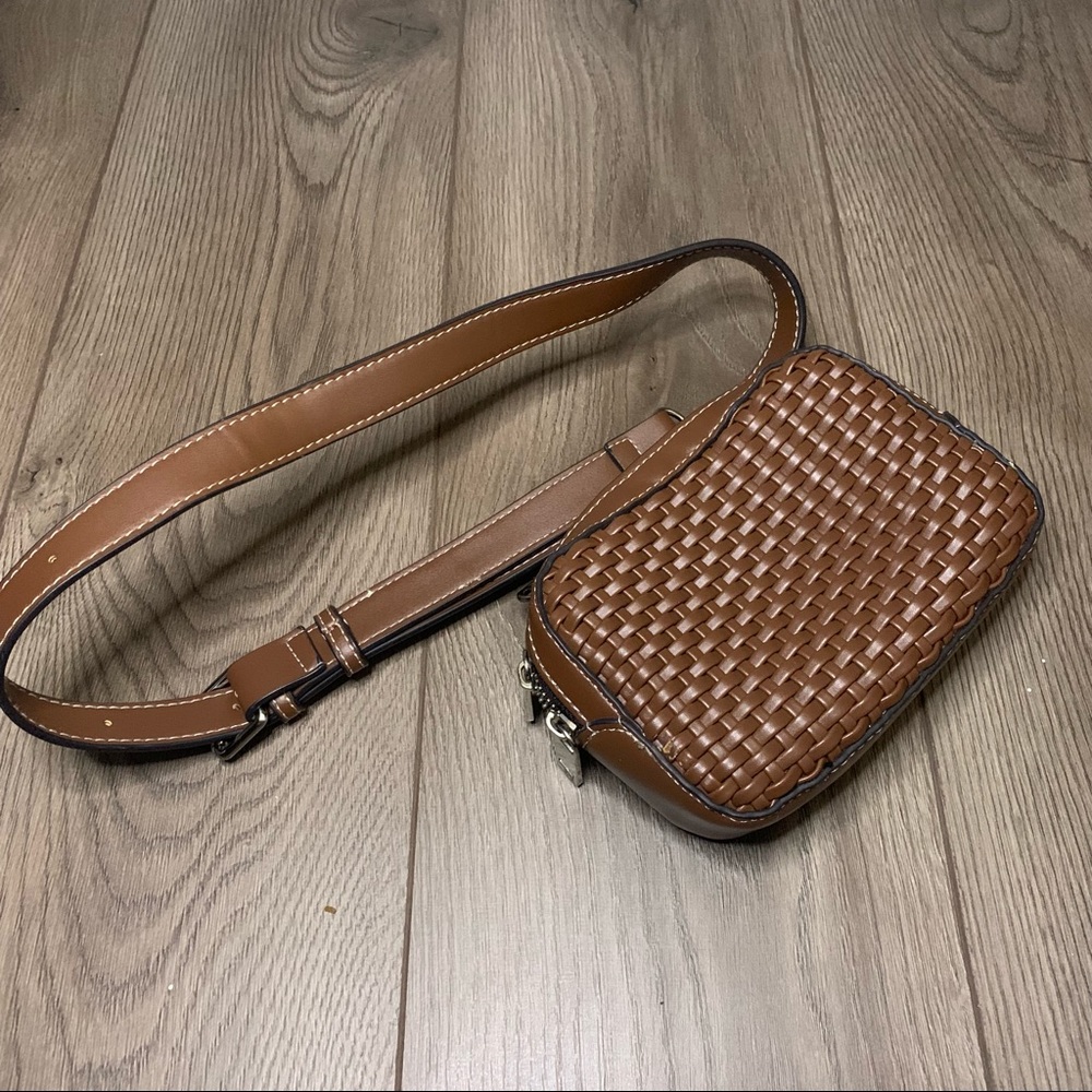 ZARA MAN saddle brown woven leather satchel bum bag silver hardware